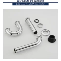 Siphon de Lavabo en Acier Inox Chrome Anti Odeur Tube Courbe en Forme de G Ouverture Quart de Tour pour Lavabo