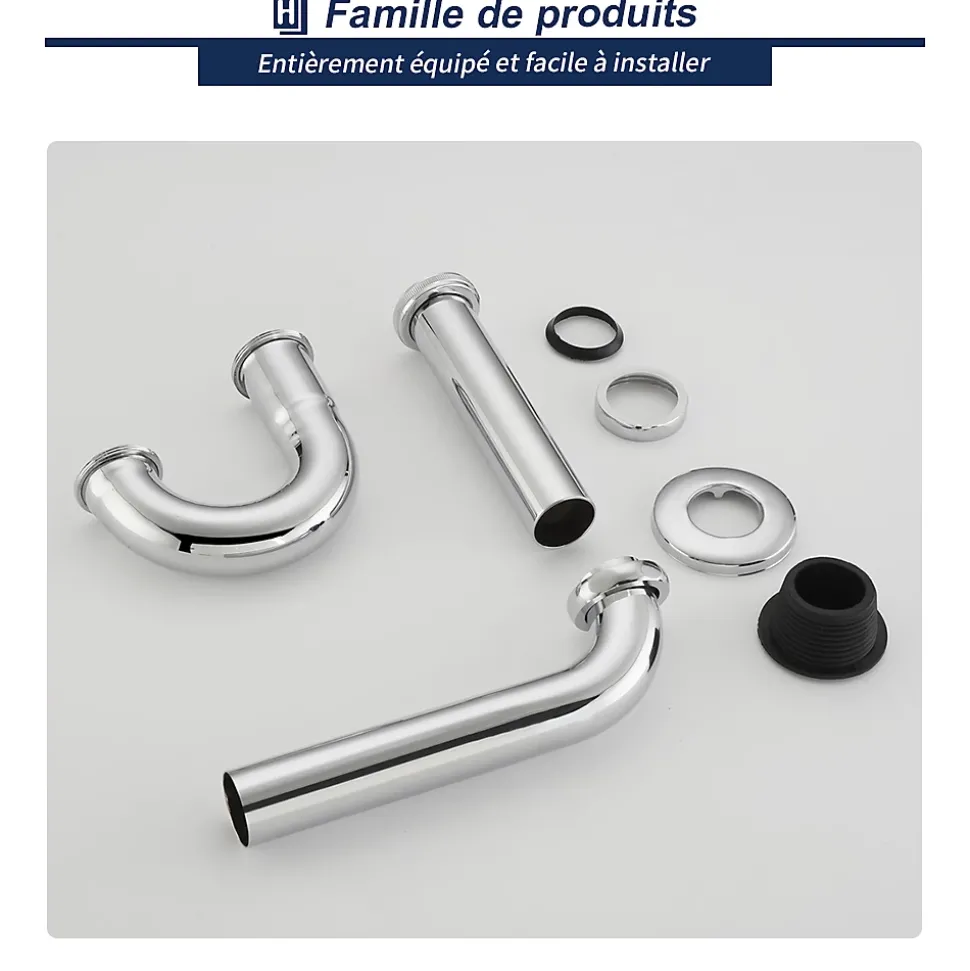 Siphon de Lavabo en Acier Inox Chrome Anti Odeur Tube Courbe en Forme de G Ouverture Quart de Tour pour Lavabo