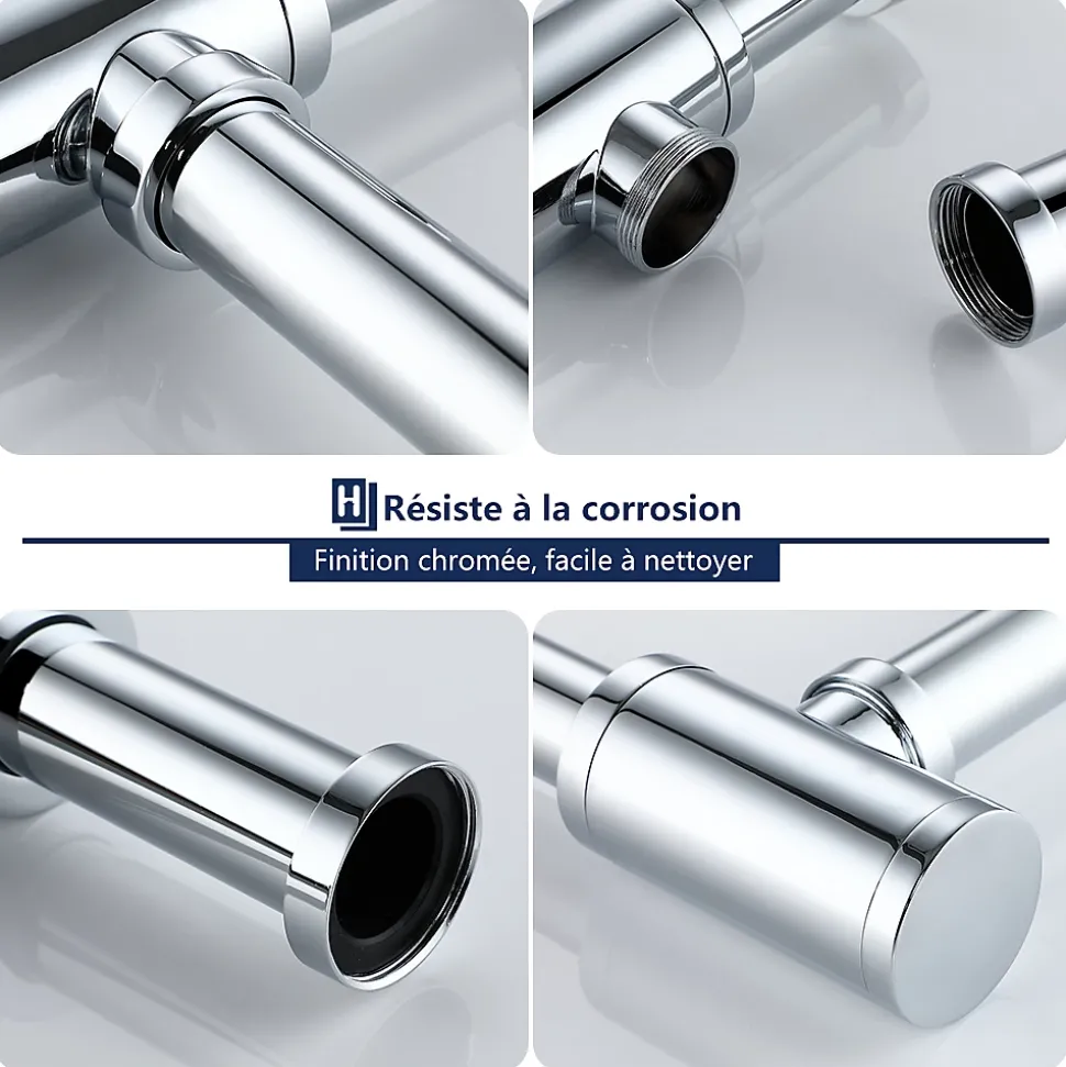 Siphon de Lavabo en Acier Inox Hauteur Reglable Set de Siphon G1 1 4 pour Vasque et Lavabo
