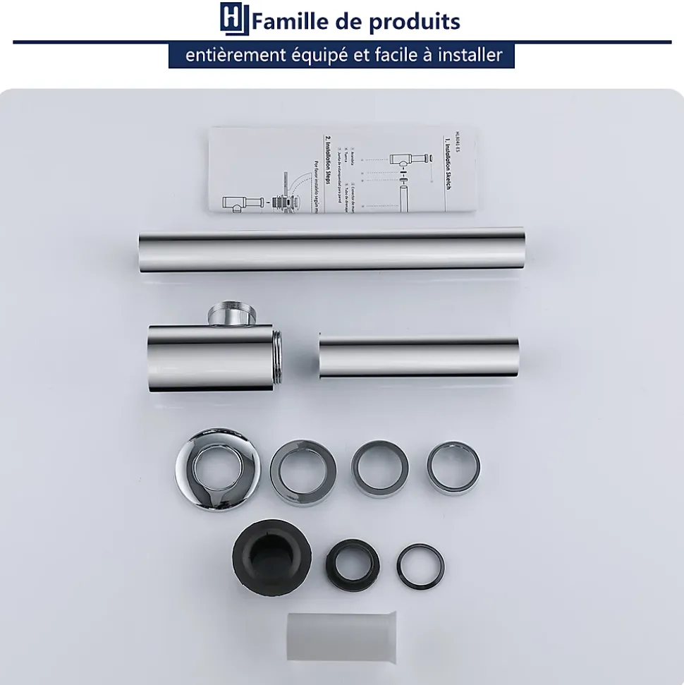 Siphon de Lavabo en Acier Inox Hauteur Reglable Set de Siphon G1 1 4 pour Vasque et Lavabo