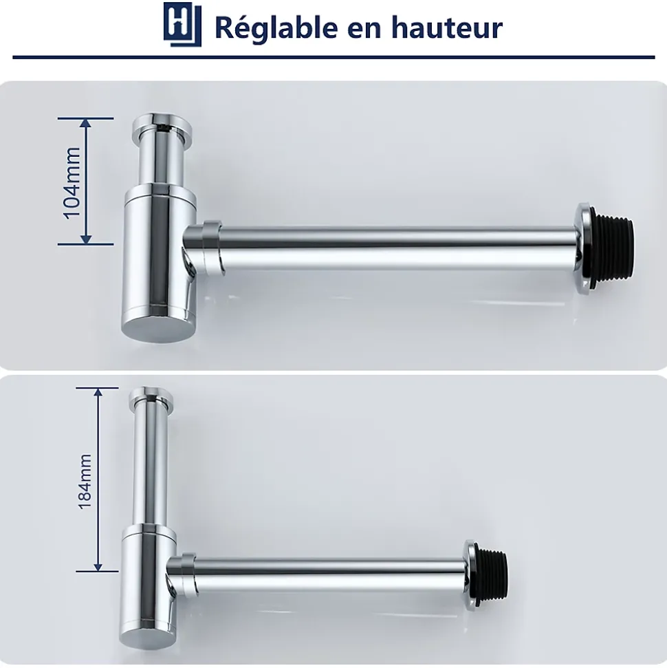 Siphon de Lavabo en Acier Inox Hauteur Reglable Set de Siphon G1 1 4 pour Vasque et Lavabo