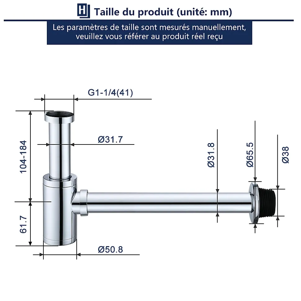 Siphon de Lavabo en Acier Inox Hauteur Reglable Set de Siphon G1 1 4 pour Vasque et Lavabo