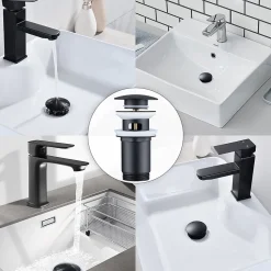 Siphon noir à clapet avec trop-plein, adapté aux lavabos et éviers