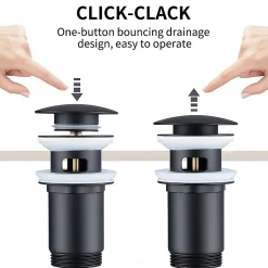 Siphon noir à clapet avec trop-plein, adapté aux lavabos et éviers