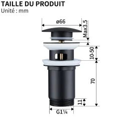 Siphon noir à clapet avec trop-plein, adapté aux lavabos et éviers