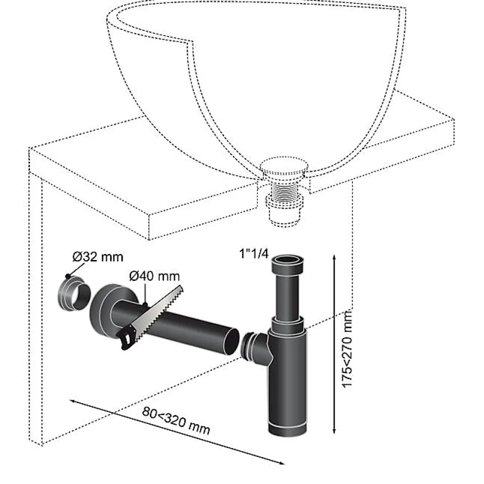 Siphon réglable Teos noir Ø32 mm Wirquin