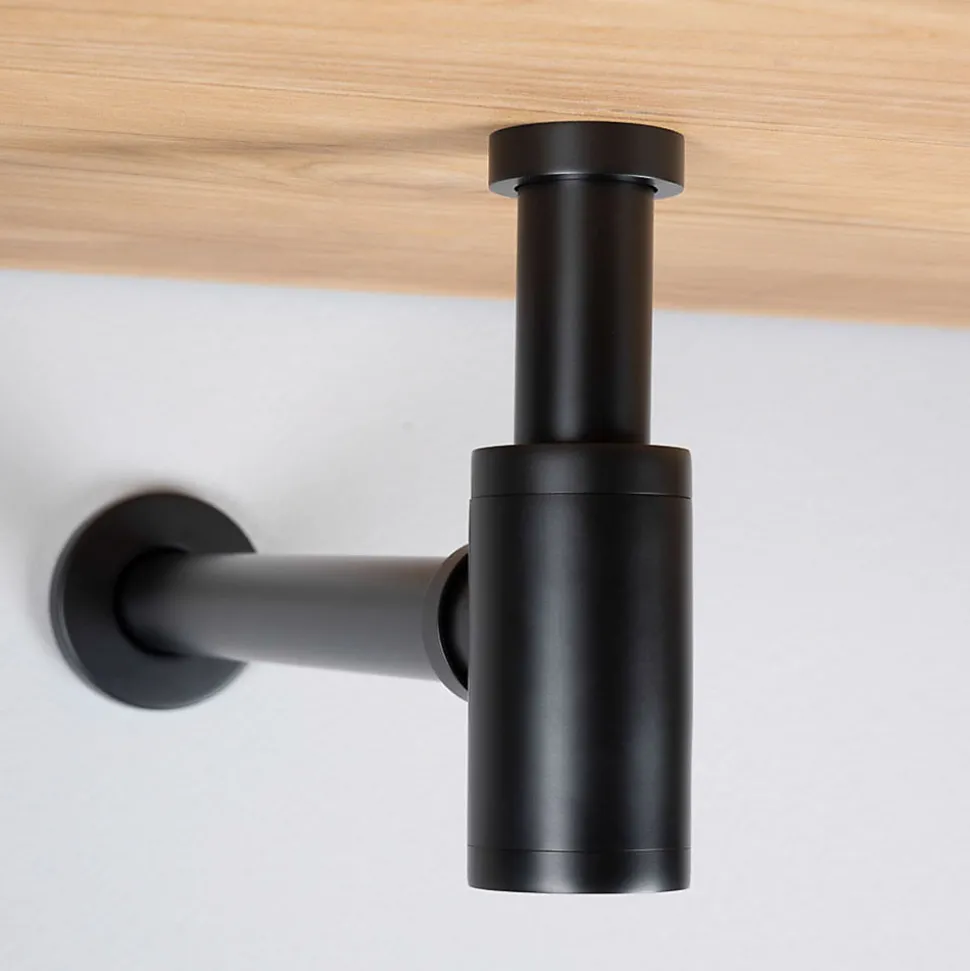 Siphon rond MIN avec finition NOIR mat en laiton Kibath