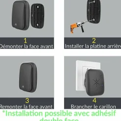 Sonnette d'extérieur sans fil sans batterie, étanche IP 68, humidité de la neige et de la pluie, noir