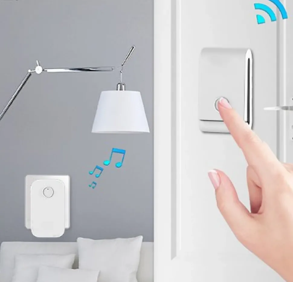 Sonnette électronique étanche à 200 m, 1 récepteur de sonnette enfichable avec 1 émetteur cinétique