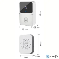 Sonnette portier SomLife app tuya smart life autonome sans fils alerte direct smartphone, vision nocture carillon fourni