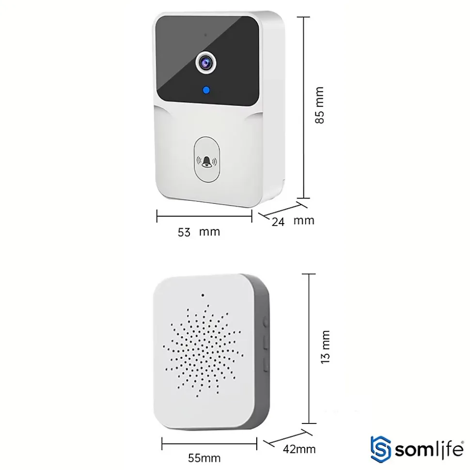 Sonnette portier SomLife app tuya smart life autonome sans fils alerte direct smartphone, vision nocture carillon fourni