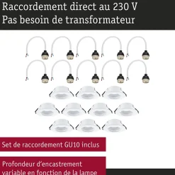 Spot encastré Kit de 10 fixe rond 90mm GU10 max. 10x10W 230V gradable Blanc