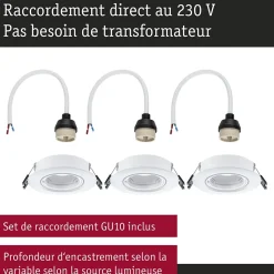 Spot encastré Kit de 3 orientable rond 90mm 30 GU10 max. 3x10W 230V gradable Blanc