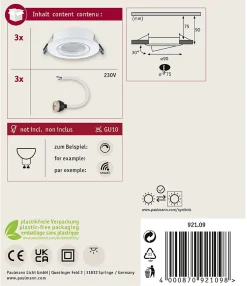 Spot encastré Kit de 3 orientable rond 90mm 30 GU10 max. 3x10W 230V gradable Blanc