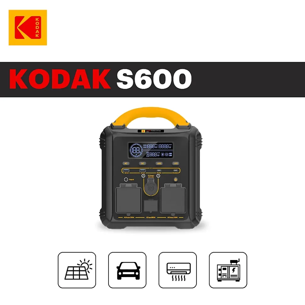 Station Électrique Portable KODAK S600 - Batterie LiFePO4 551Wh - Recharge Rapide - Générateur Solaire Léger et Compact