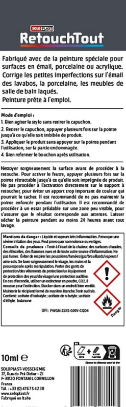 Stylo retouche sanitaires Retouchtout coloris blanc 10ml Soloplast