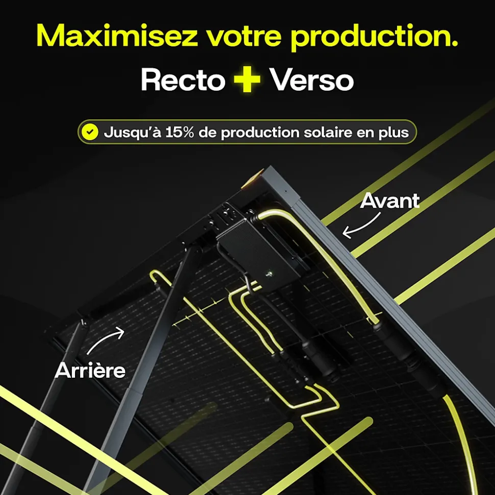 Sunology PLAY2, Kit 4 panneaux solaires complet 1840W bifacial, 4 Stations solaire livrées assemblées, Installation sol ou mur