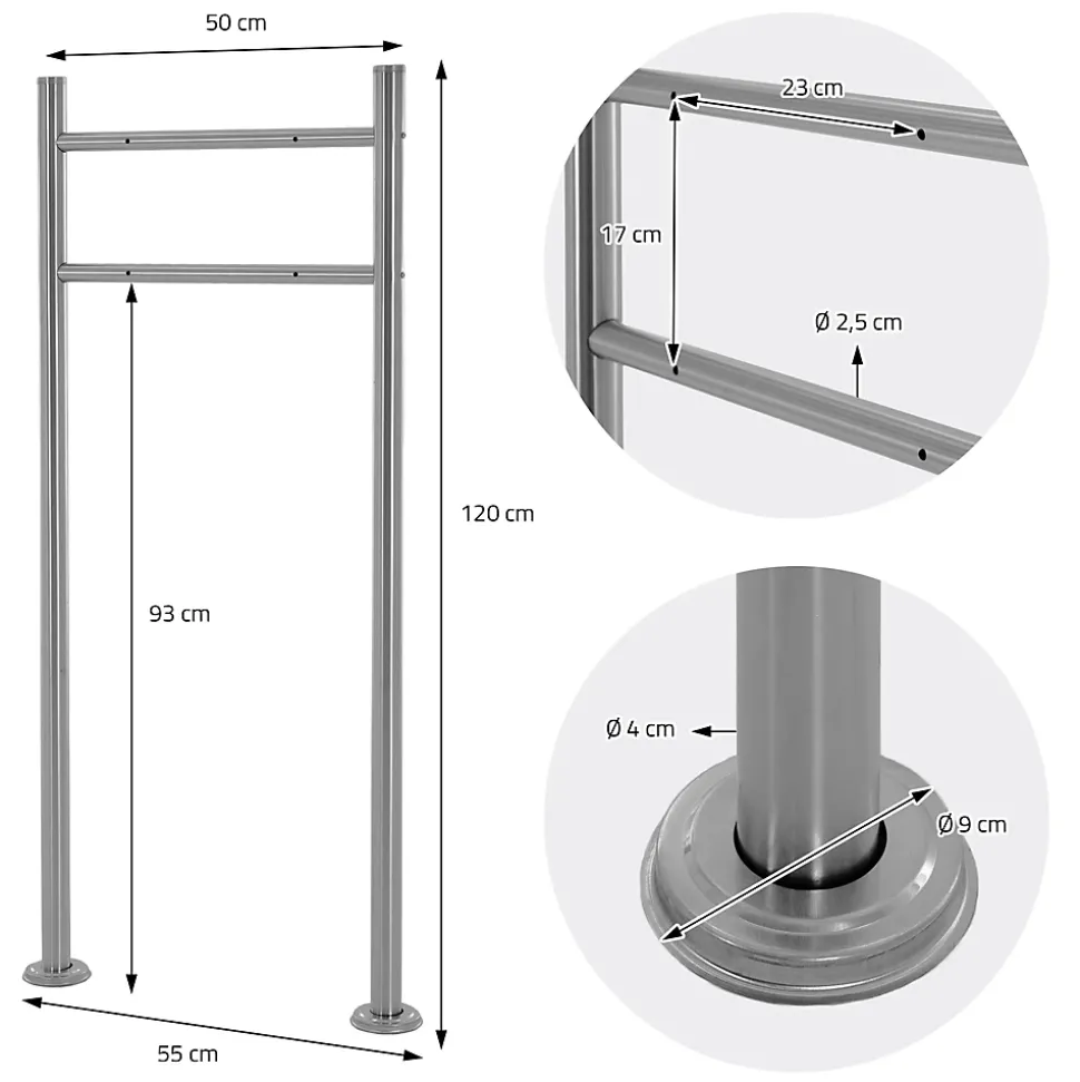 Support de boîte aux lettres acier inoxydable argent support modern 55x120x9 cm
