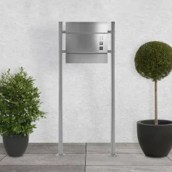 Support de boîte aux lettres acier inoxydable argent support modern 55x120x9 cm