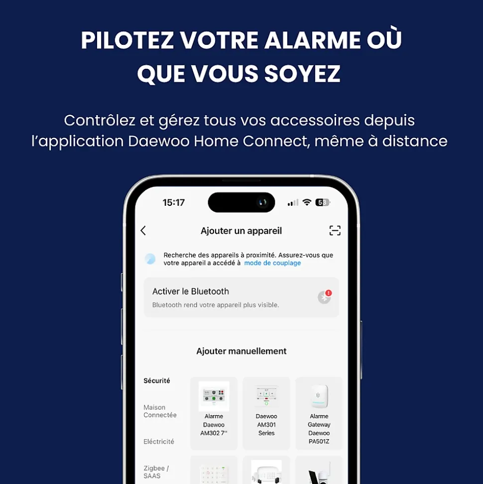 Système d'alarme connecté Sans Abonnement Daewoo Vigilia Wifi - 1 caméra + 6 accessoires - Batterie et sirène intégrées