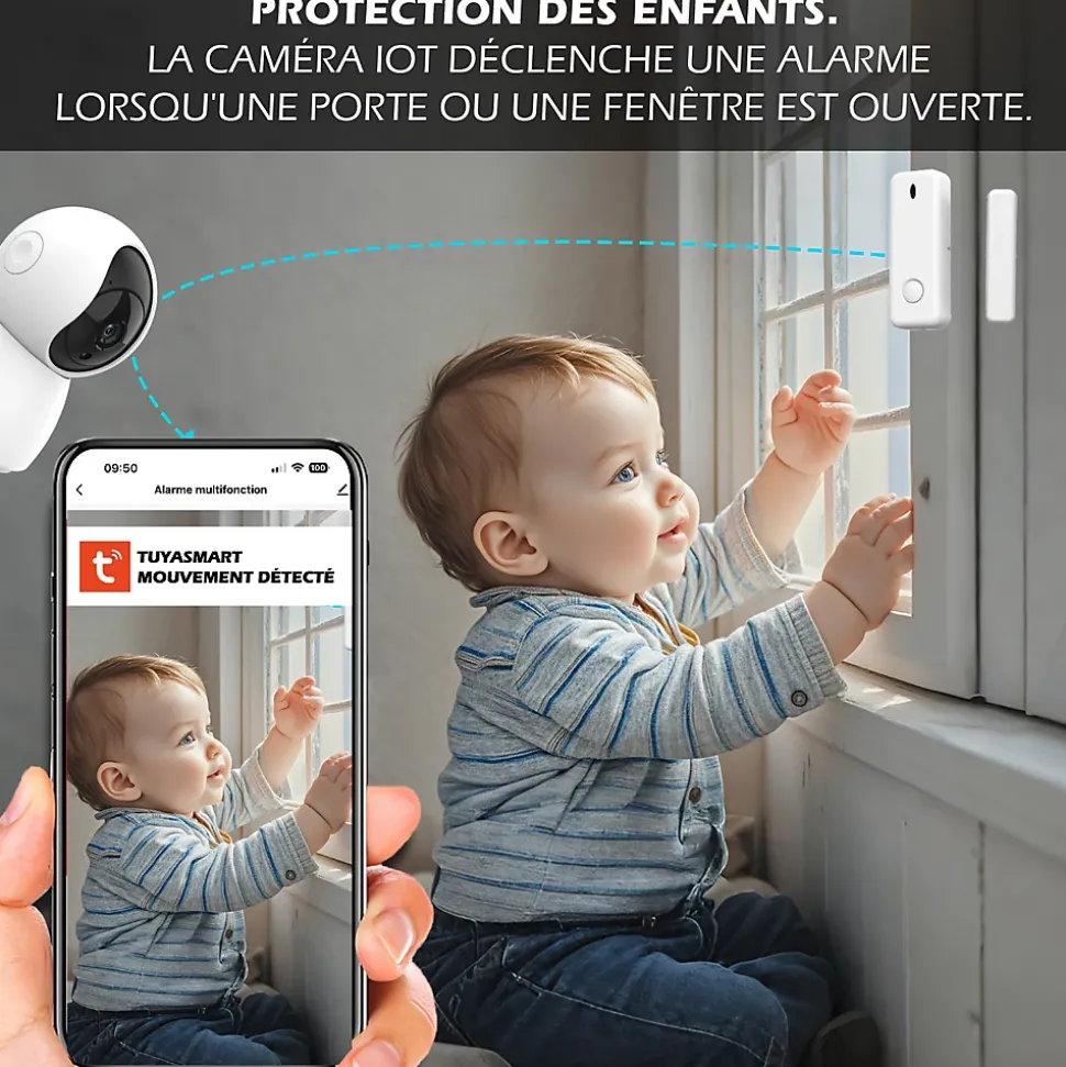Système d'alarme étendu connecté Caméra rotative 4MP avec Sirène intégrée