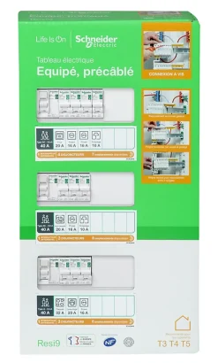 Tableau électrique pré-équipé et pré-câblé T2 à T4 - 3 rangées - 39 modules Schneider Electric + prise modulaire