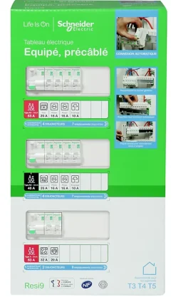 Tableau électrique pré-équipé et pré-câblé T3 au T5 - 3 rangées - 39 modules Schneider Electric Resi9 XE