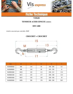 Tendeur crochet crochet 8X110 Acier zingué - 10 pièces