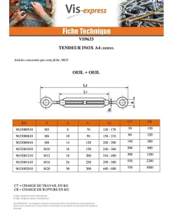 Tendeur oeil oeil M12X200 Oeil 18 Inox A4 - 1 pièce