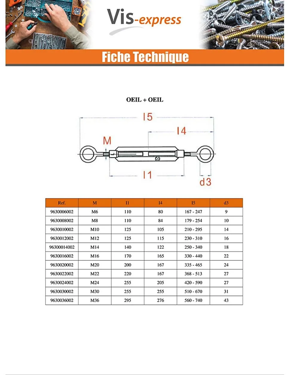 Tendeur oeil oeil 10X125 Oeil 13,5 Acier zingué - 5 pièces