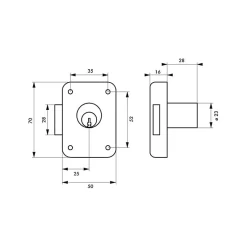 THIRARD - Serrure de meuble en applique pour porte d'ameublement, gauche, axe 25mm, 70x50mm, noir, 3 clés - THIRARD
