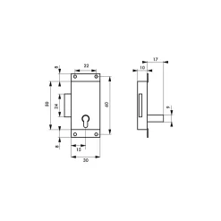 THIRARD - Serrure de meuble en applique pour porte d'ameublement, axe 15mm, 30x50mm, zingué, 1 clé - THIRARD