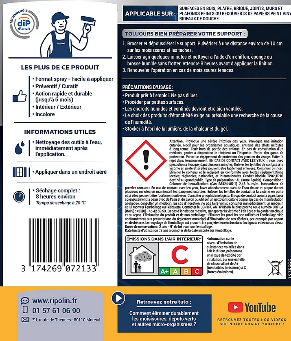 Traitement anti-moisissures intérieur extérieur Ripolin 0,5L
