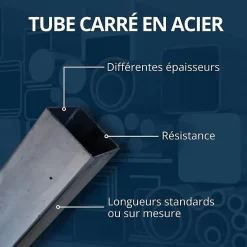 Tube carré acier 16 x 16 ep 1,5 mm, Longueur : 3 metres - Comment Fer