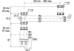 Tubulure pour évier 2 cuves entraxe 160 à 360mm avec prise MAL et siphon - VALENTIN - 00 778100 001 00