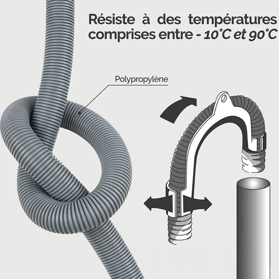 Tuyau de vidange, d'évacuation universel pour machine à laver, lave vaisselle - Gris - 2 m - Linxor