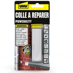 UHU Colle à réparer Powerkitt universel - Pâte époxy 2 composants pour coller, combler, étanchéifier, Gris, 60g