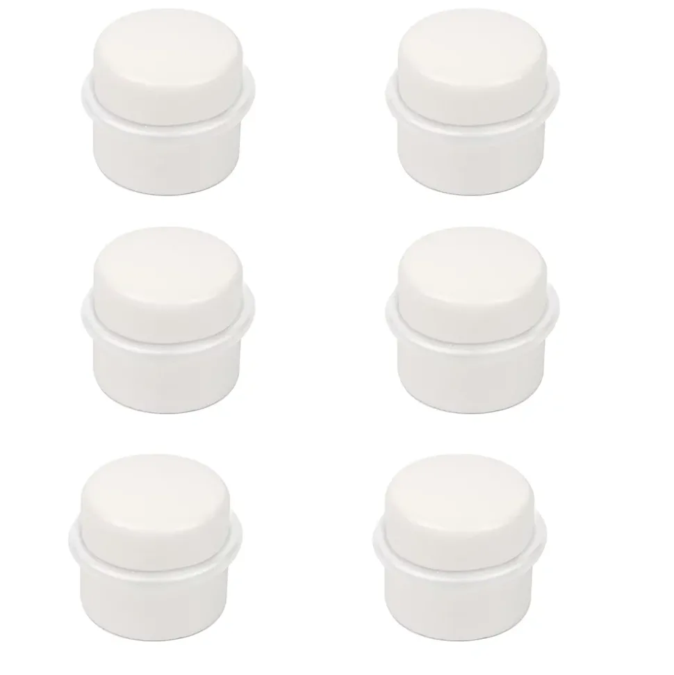 6 Un. Butée de porte adhésive en bois laqué blanc - Diamètre 37MM
