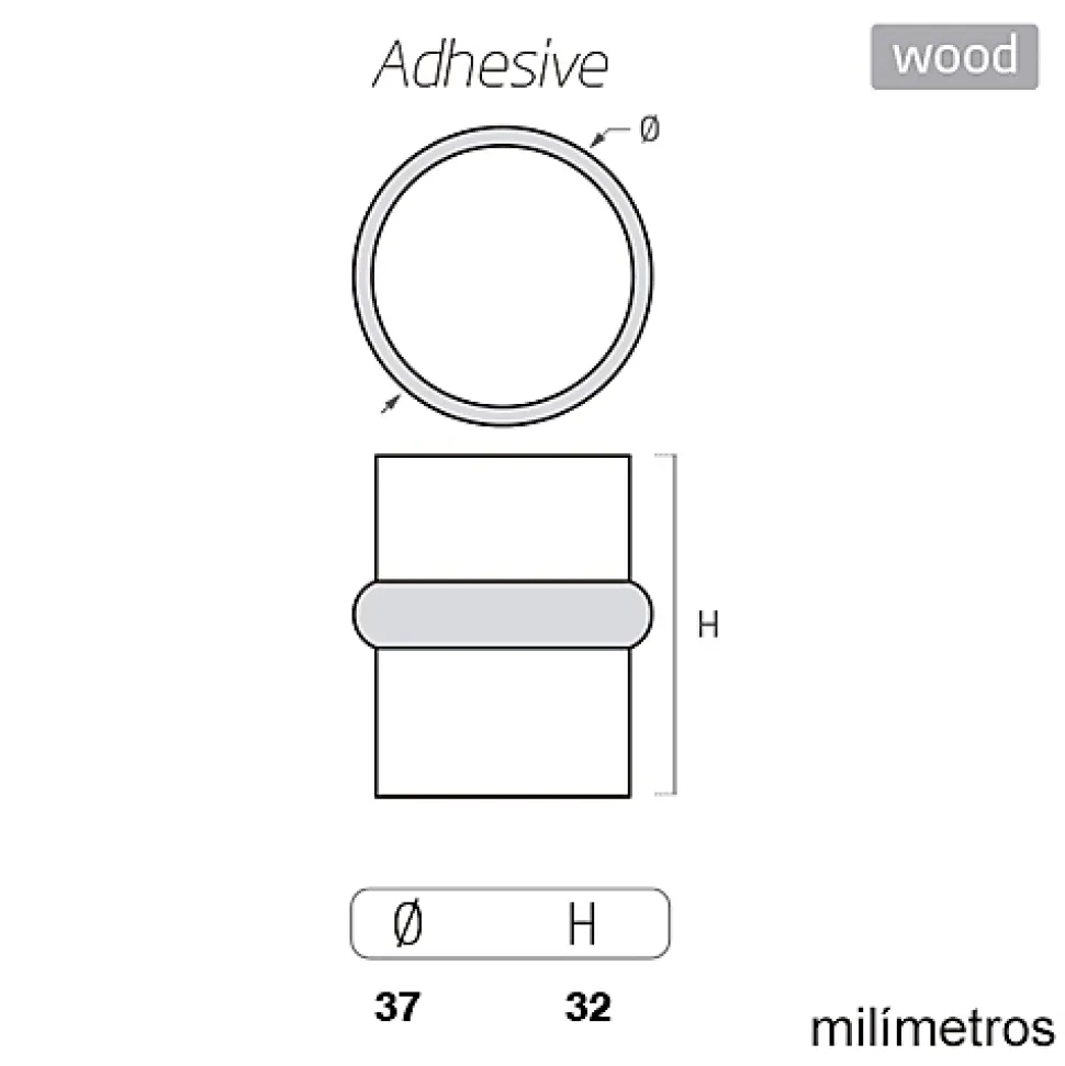 6 Un. Butée de porte adhésive en bois laqué blanc - Diamètre 37MM