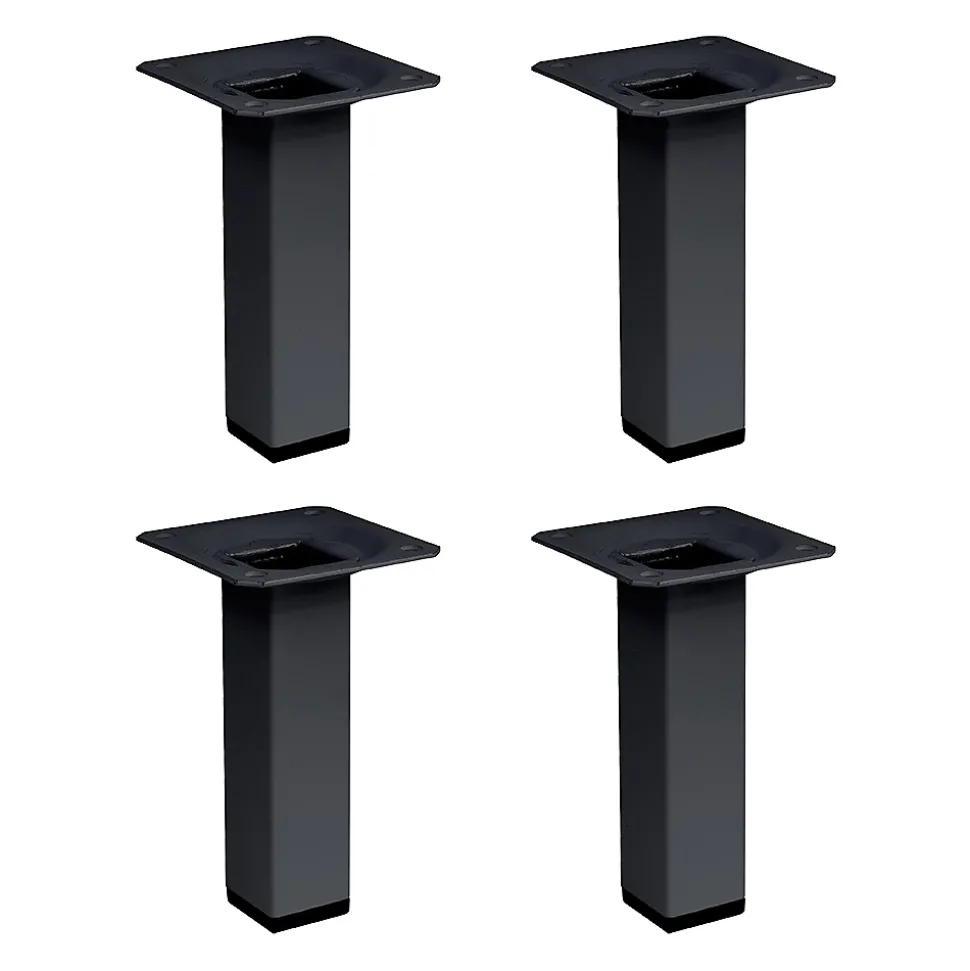 4 un. Pied carré pour meuble en acier 25x25mm hauteur 100mm peinture noire avec embout