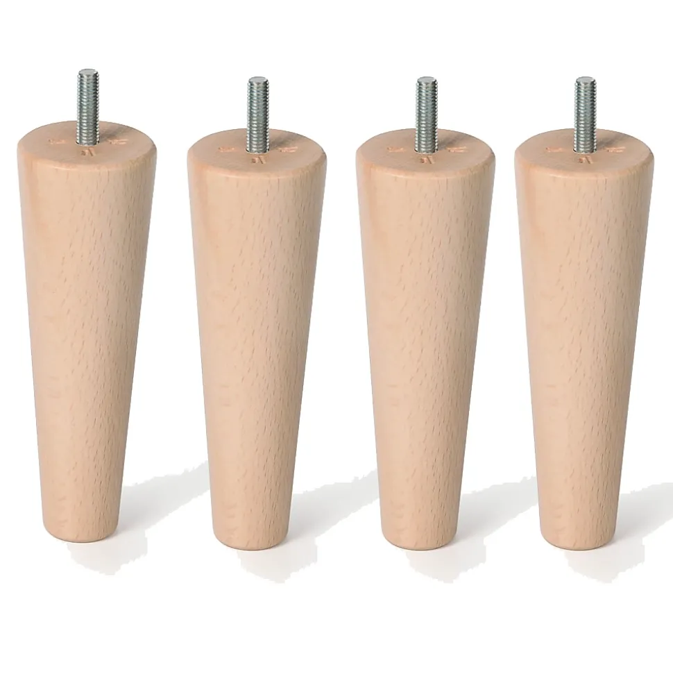 4un. Pied de meuble nordique pied conique en bois de hêtre naturel non vernis. Hauteur 150mm