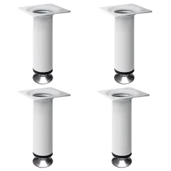 4 un. Pied de meuble rond en acier, diamètre 30 mm, hauteur 100 mm, peinture blanche avec régulateur de nivellement 15-25 mm