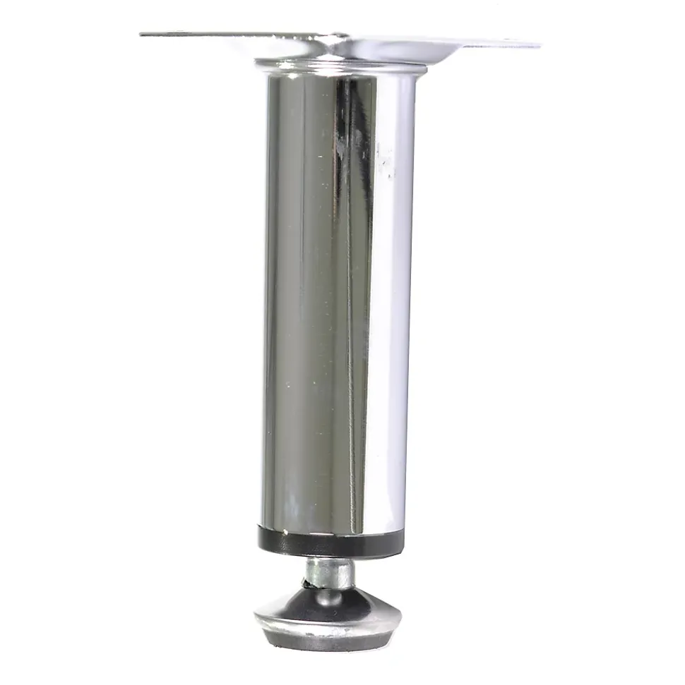 4 un. Pied de meuble rond en acier diamètre 30mm hauteur 100mm chromé avec régulateur de nivellement 15-25mm