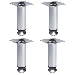 4 un. Pied de meuble rond en acier diamètre 30mm hauteur 100mm chromé avec régulateur de nivellement 15-25mm