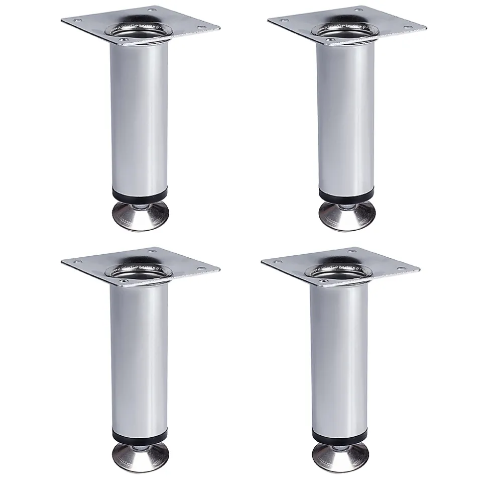 4 un. Pied de meuble rond en acier diamètre 30mm hauteur 100mm chromé avec régulateur de nivellement 15-25mm