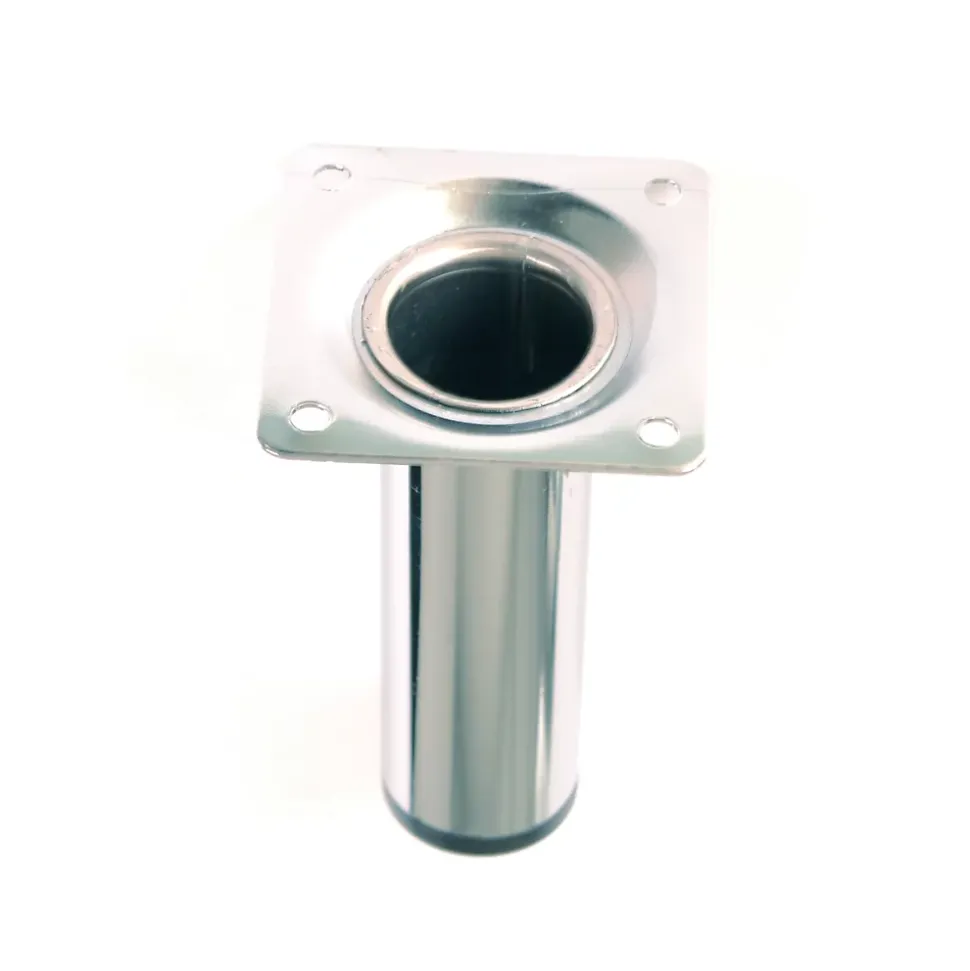 4 un. Pied de meuble rond en acier diamètre 30mm hauteur 100mm chromé avec régulateur de nivellement 15-25mm