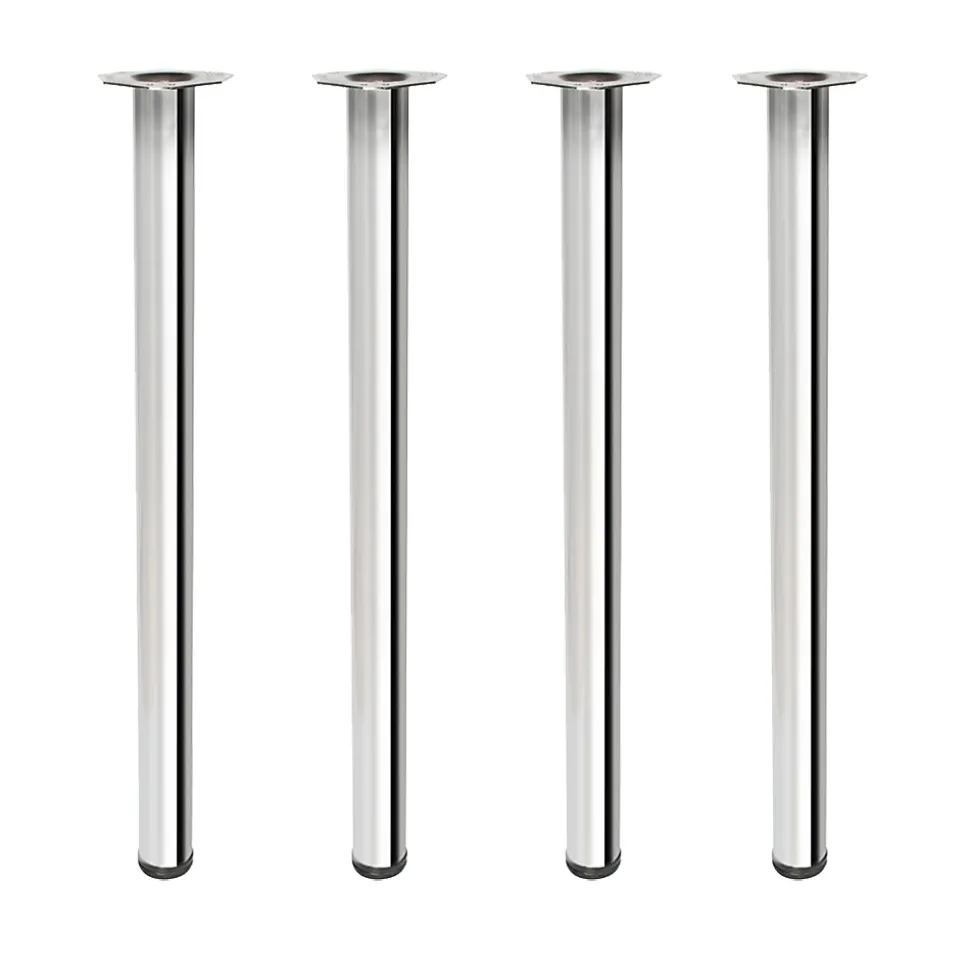 4 un. Pied de table rond en acier, diamètre 60 mm, hauteur 710 mm, chromé avec régulateur de niveau