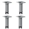 4 un. Pied rond pour meuble en acier, diamètre 30 mm, hauteur 100 mm, peinture aluminium avec régulateur de nivellement 15-25 mm