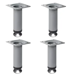 4 un. Pied rond pour meuble en acier, diamètre 30 mm, hauteur 100 mm, peinture aluminium avec régulateur de nivellement 15-25 mm
