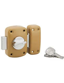 Verrou à bouton Corvette pour porte d'entrée, cylindre 60mm, acier, 3 clés, époxy bronze - THIRARD